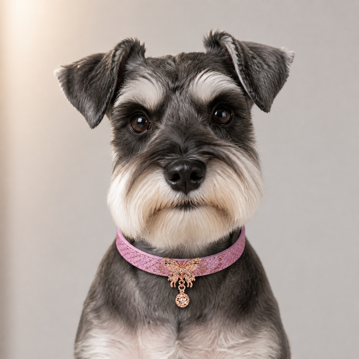 Flutter Glow Pink Dog Collar with Rose-Gold Butterfly Charm