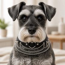 Midnight Heart Dog Collar with Silver Spikes and Layered Chains