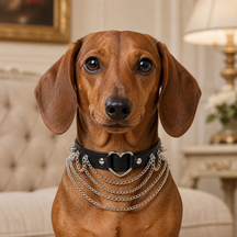 Midnight Heart Dog Collar with Silver Spikes and Layered Chains