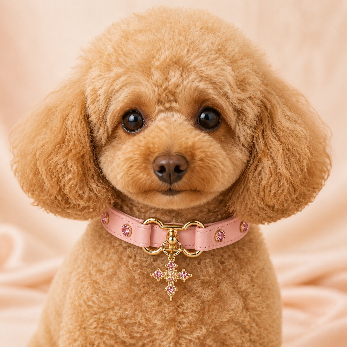 Blush Radiance Dog Collar with Pink Crystals and Gold Cross Charm
