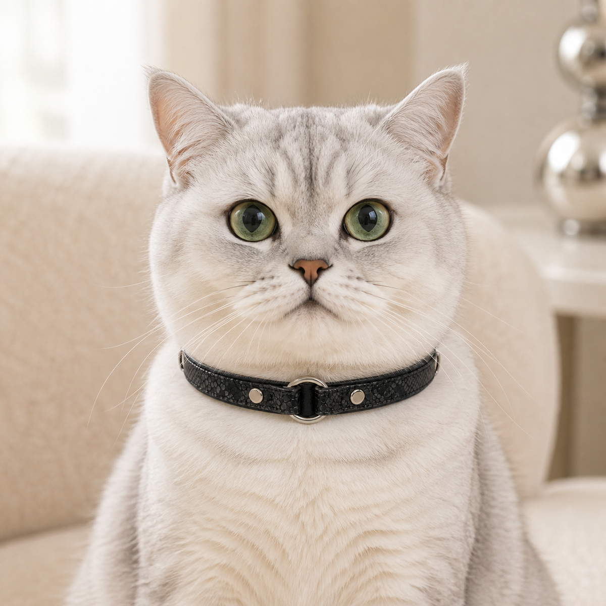 Shadow Scale Cat Collar with Minimal Silver Ring