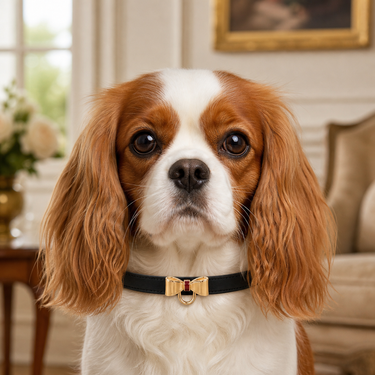Black-Tie Dog Collar with Gold Bow Detail