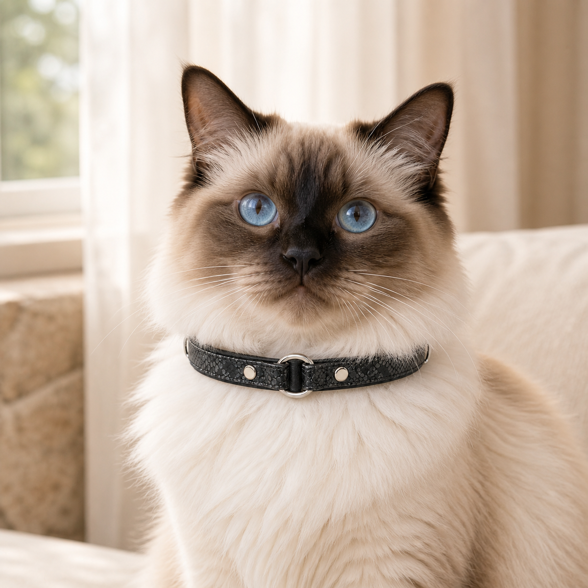 Shadow Scale Cat Collar with Minimal Silver Ring