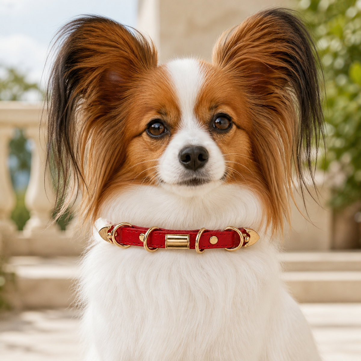 Crimson Link Dog Collar with Layered Gold Rings