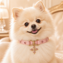 Blush Radiance Dog Collar with Pink Crystals and Gold Cross Charm
