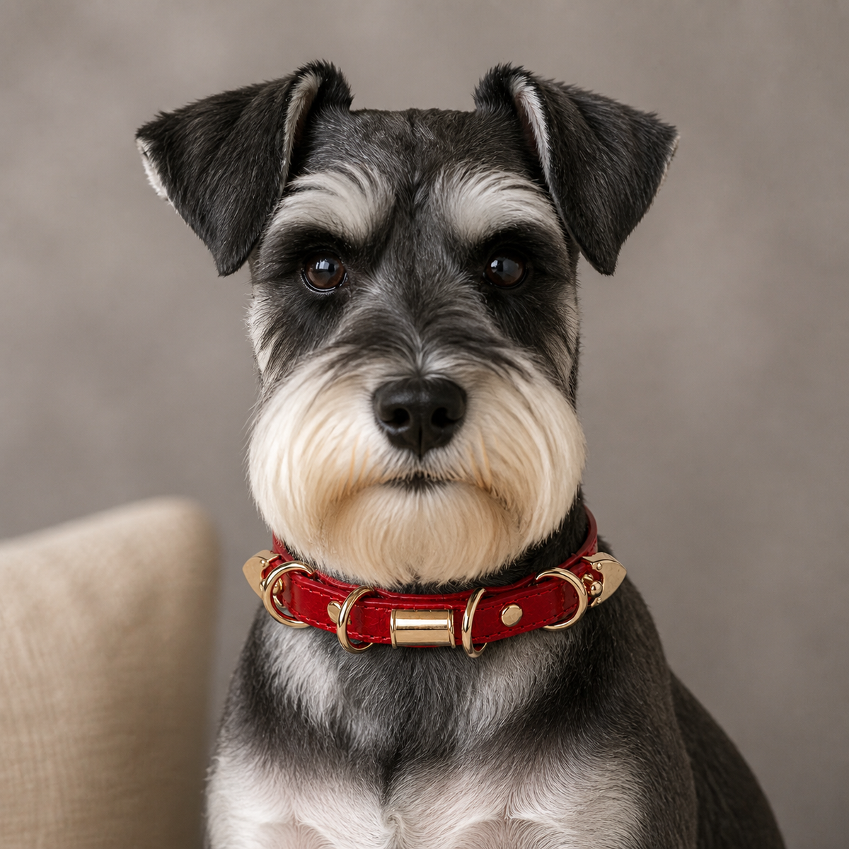 Crimson Link Dog Collar with Layered Gold Rings