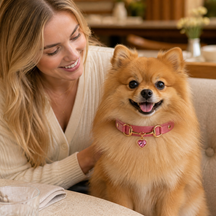 Rose Heart Dog Collar with Gold-Tone Bit and Crystal Charm