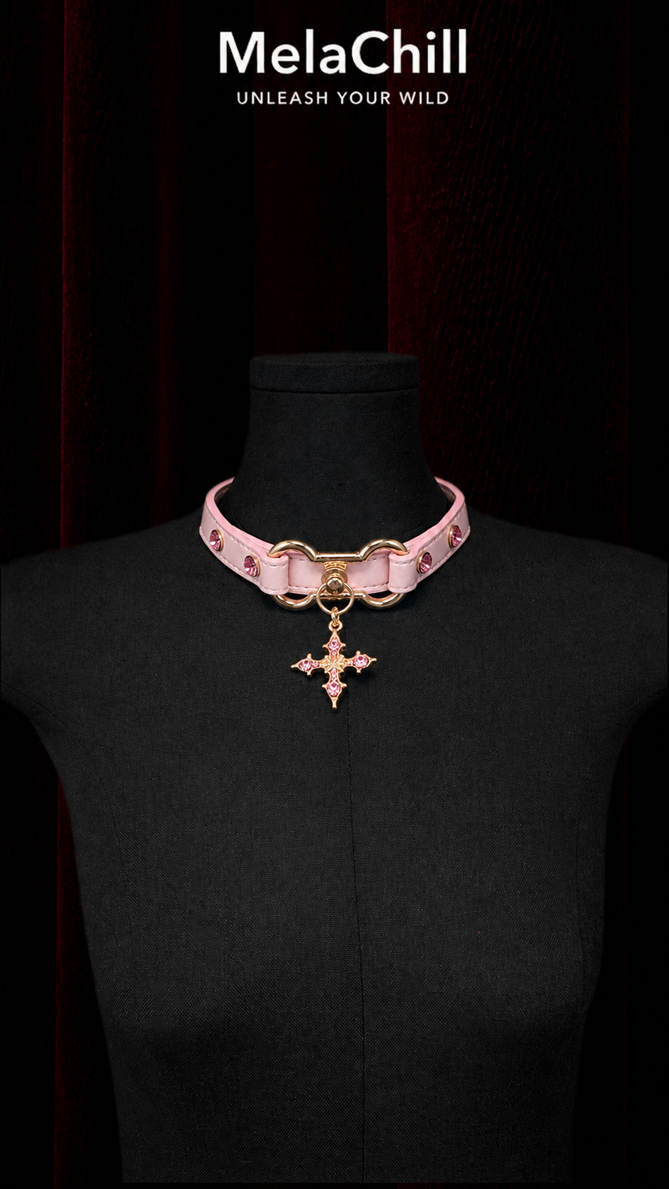 Blush Pink Rose Gold Crystal Cross Choker
