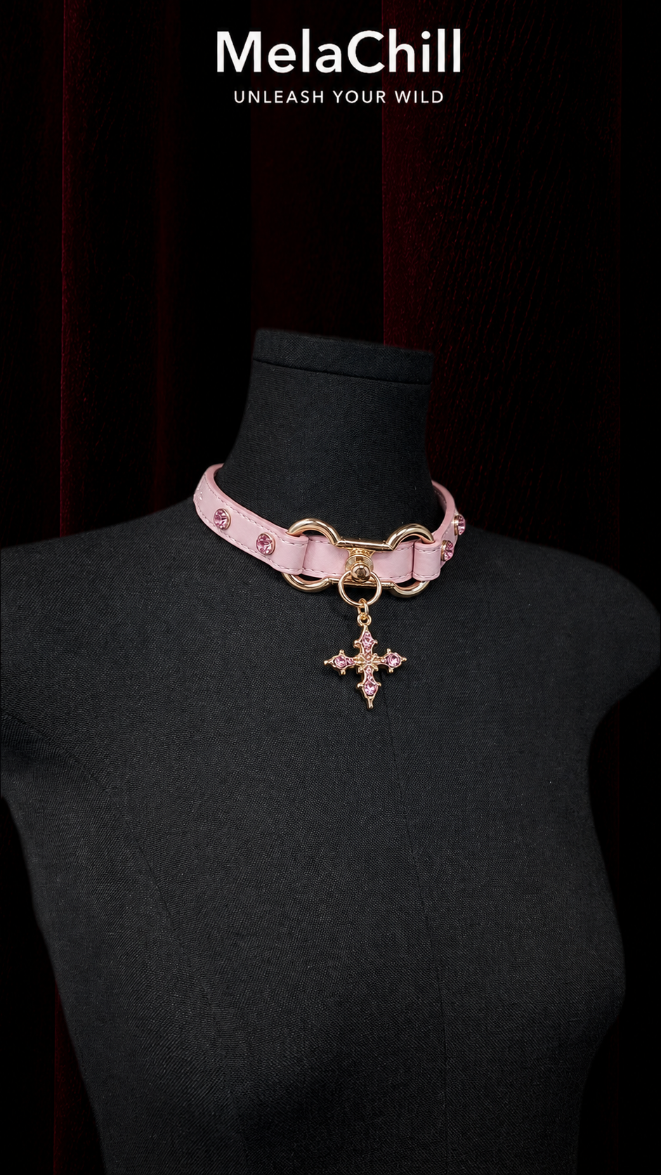 Blush Pink Rose Gold Crystal Cross Choker