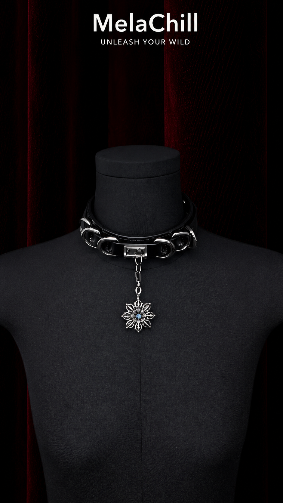 Blue Core Snowflake Pendant Noir Choker en cuir