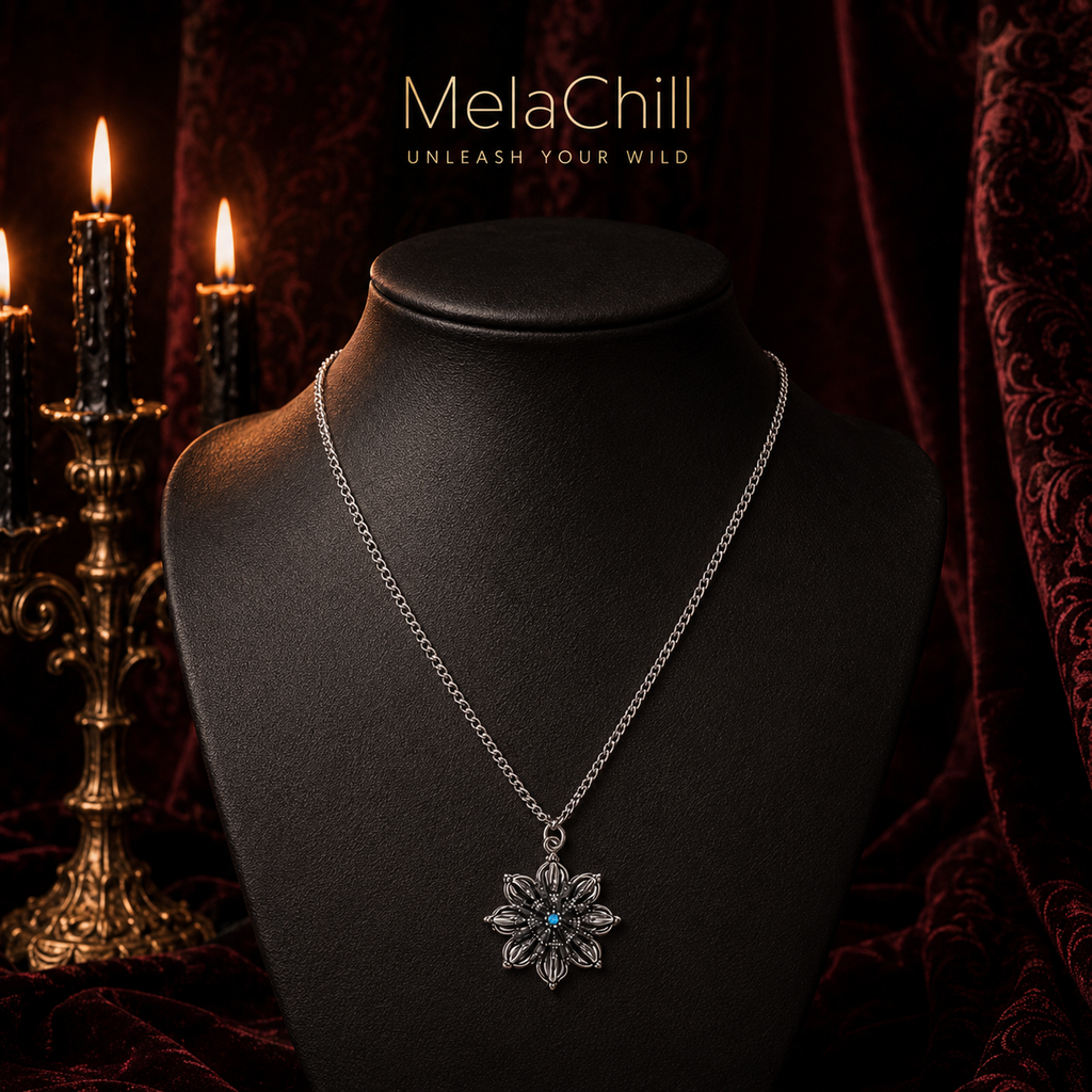 Gothic Dark Hollow Blue Crystal Pendant Collarbone Chain