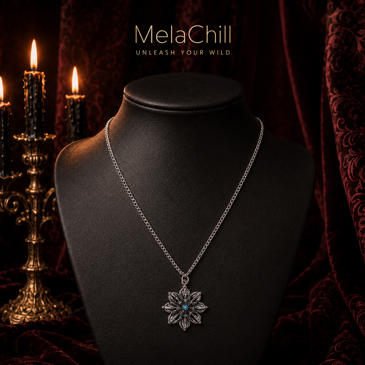 Gothic Dark Hollow Blue Crystal Pendant Collarbone Chain